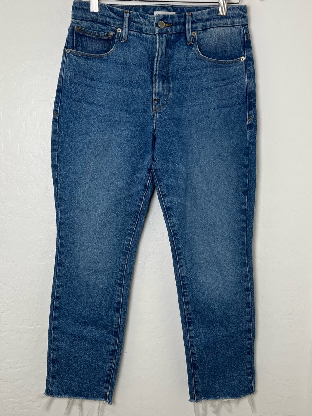 Good American Good Classic High Waist Raw Hem Jeans Size 6 / 28